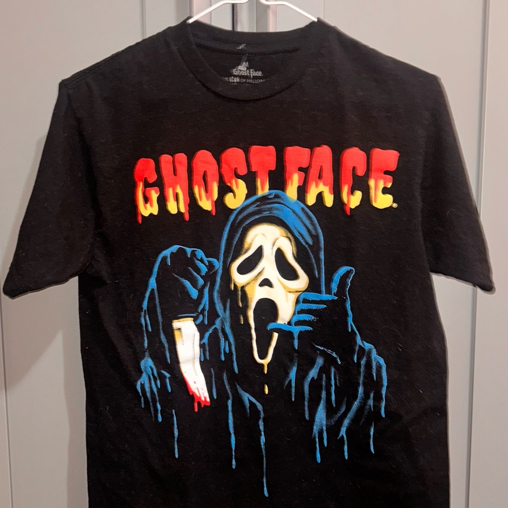 Ghost Face Graphic Tee - Black with Red & Blue Print